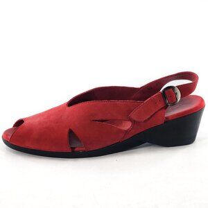 ARCHE Red Cut Out Nubuck Peep Toe Wedge Slingback Sandals